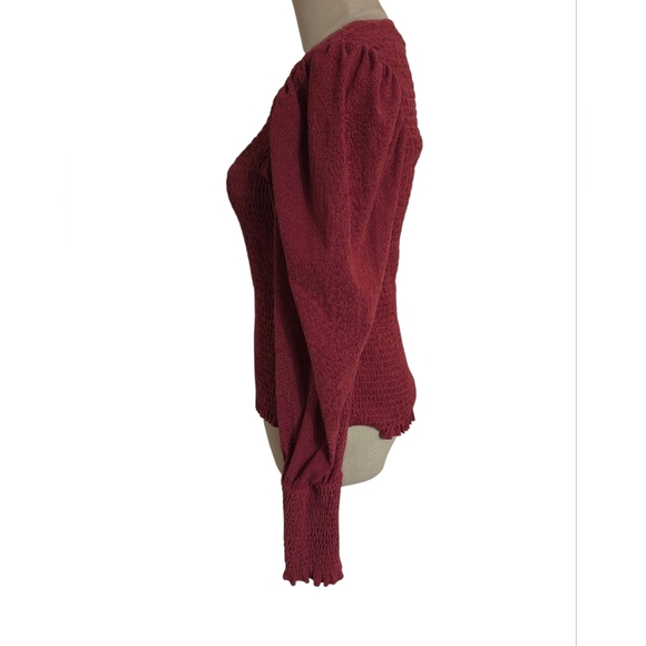 Anthropologie Muted Rose Pink Smocked Puff Sleeve Top - Picture 5 of 8